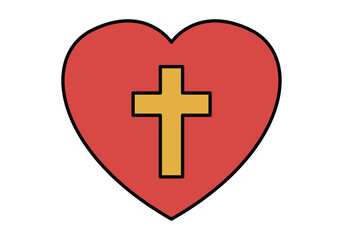 Obraz premium Corazón rojo con una cruz dorada en el centro que simboliza la fe y el amor cristiano
