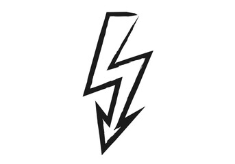 Fototapeta premium Icono de rayo negro con trazo de estilo carboncillo sobre fondo blanco