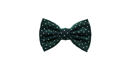 Elegant dark green bow tie with white polka dots isolated on transparent background.