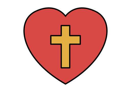 Coraz&oacute;n rojo con una cruz dorada en el centro que simboliza la fe y el amor cristiano