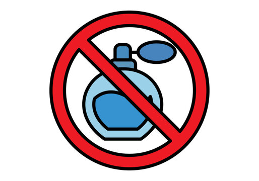 Se&ntilde;al de prohibido el uso de perfumes o fragancias con un frasco azul tachado en rojo o sin fragancias