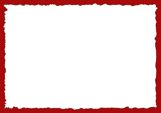 Marco de papel blanco con bordes rasgados sobre un fondo rojo vibrante