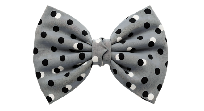Stylish gray bow tie with black and white polka dots on transparent background. - Powered by Adobe