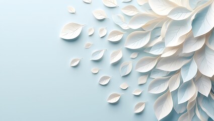 White paper leaves falling on blue background