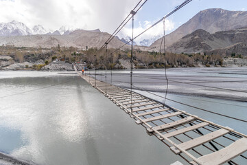 Hussaini Suspension Bridge in Hunza valley, Gilgit-Baltistan region of Pakistan