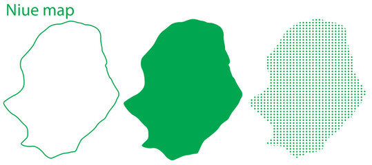 Niue Map Vector Set, South Pacific Ocean Outline Silhouette Dotted Green Shapes, Niue Country Infographic Template, Editable EPS Niue Geography © Kasun