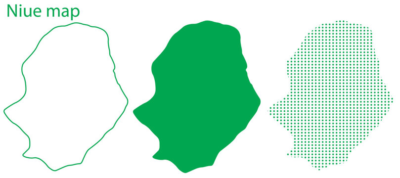 Niue Map Vector Set, South Pacific Ocean Outline Silhouette Dotted Green Shapes, Niue Country Infographic Template, Editable EPS Niue Geography