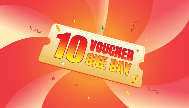 Voucher promotion banner with bold typography, bright colors, and festive effects, perfect for one-day sales.