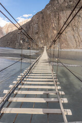 Hussaini Suspension Bridge in Hunza valley, Gilgit-Baltistan region of Pakistan