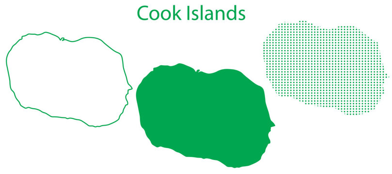 Cook Islands Map Vector Set, Polynesia Oceania Outline Silhouette Dotted Green Shapes, Cook Islands Country Infographic Template, Editable EPS Cook Islands Geography