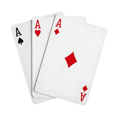 Three aces playing cards fanned out