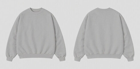 Blank Gray Oversized Sweatshirt Mockup Front and Back View Isolated on Gray Background © Drip