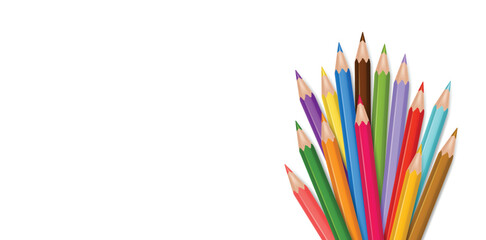 Color 3d pencils bunch isolated with white space. School artwork background or art education vector design. Realistic pencil drawing tool for stationery or office and study element