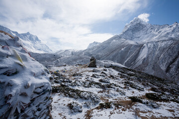 Landscape from Pheriche town area, EBC trekking, Periche pass, Nepal