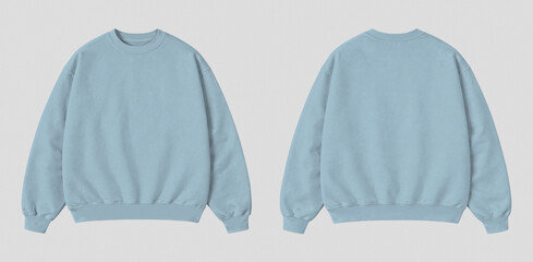 Blank Soft Blue Oversized Sweatshirt Mockup Front and Back View Isolated on Gray Background © Drip