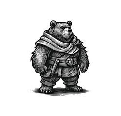 Fantasy Bear Warrior &ndash; Medieval Animal Hero Illustration in Engraved Style