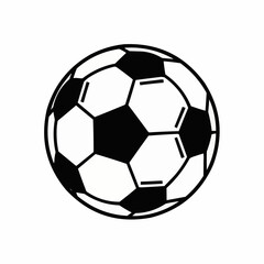 A black and white iconic illustration of a soccer ball, a symbol of the sport played globally, with its distinct hexagonal and pentagonal panels, perfect for sports and recreation themes