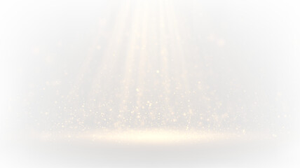 Rays of light shining on sparkling particles in a bright setting with a transparent background showing motion and energy