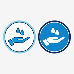 Informative graphic icons demonstrating the importance of hand hygiene and cleanliness, featuring a hand receiving water drops in distinct blue and outline styles, 