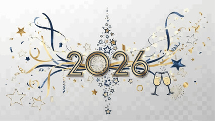Celebrate 2026 with gold confetti and champagne