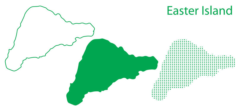 Easter Island Map Vector Set, Chile Polynesia Outline Silhouette Dotted Green Shapes, Easter Island Country Infographic Template, Editable EPS Easter Island Geography