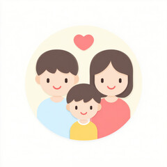 Family love happiness togetherness parent child heart smiling cartoon illustration�A cheerful family of three including two parents and child smiling together with heart above them expressing love