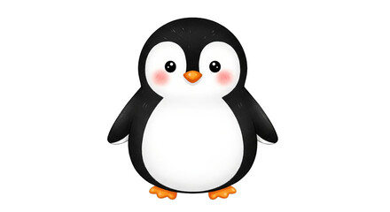 Obraz premium Cute cartoon penguin with bright orange feet and soft blush, standing on black, created digitally.