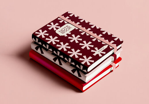 Stacked Notebook Mockup With Elastic Band