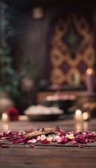 Sacred cacao altar arrangement evokes healing ritual serenity in a softly lit ceremonial space