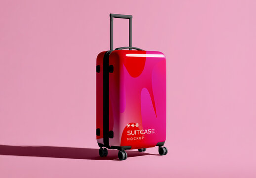 Hard Shell Suitcase Mockup With Wheels