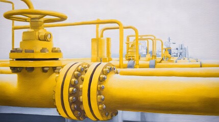 Yellow Pipeline Watercolor Illustration Energy Sector Infrastructure Offshore Facility Minimal Design Stock Image