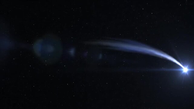 A breathtaking transparent shooting star leaves a brilliant, ephemeral trail across the dark, infinite cosmic expanse, an awe-inspiring celestial phenomenon