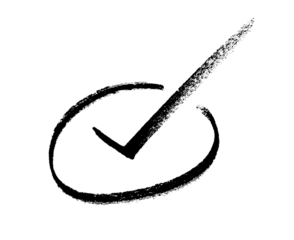 Hand-drawn black brush check mark. Bold, expressive tick symbol with artistic texture.