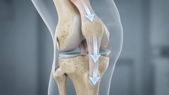 A detailed illustration showcasing the intricate mechanics of a knee joint, highlighting the bones, ligaments, and tendons essential for movement.