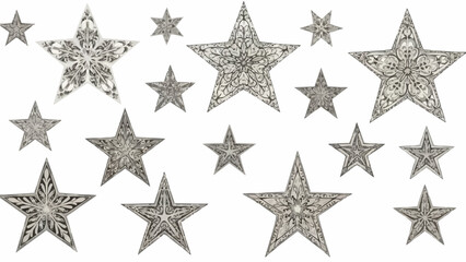Obraz premium Intricate star designs in silver on white background for decoration