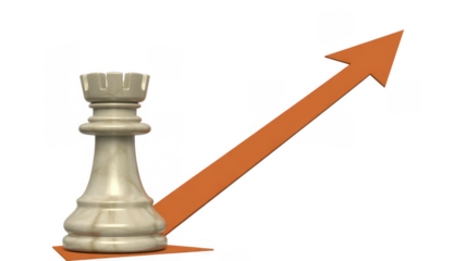 White Chess Piece with Orange Arrow on Black queen chess piece isolated on a transparent background