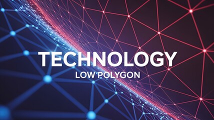 Futuristic low polygon technology background with glowing lines