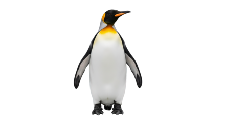 A cheerful penguin character smiles broadly with a friendly expression and a vibrant orange beak.