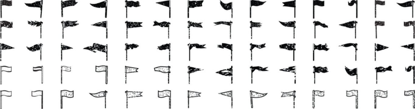 hand drawn flags monochrome labels, Retro monochrome labels. Hand drawn wanderlust style. Pennant flags design black and white background
