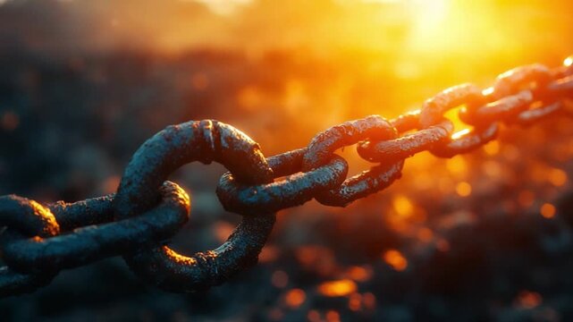 Forged Strength: A weathered chain, a symbol of durability and connection, gleams under the radiant sun, embodying both resilience and the unbreakable bonds.
