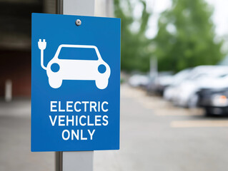 The sign is displayed in a parking garage environment, indicating designated parking for electric vehicles