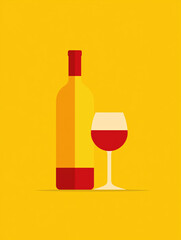 Wine bottle and glass served on a bright background