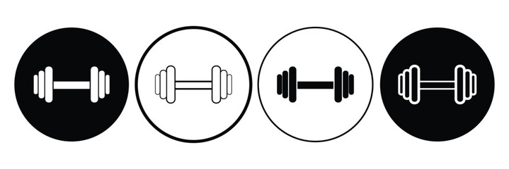 Dumbbell icons set in outlined and filled flat style. Gym heavy strength training dumbbell line pictograms. Weight lifting dumbbell signs eps 10