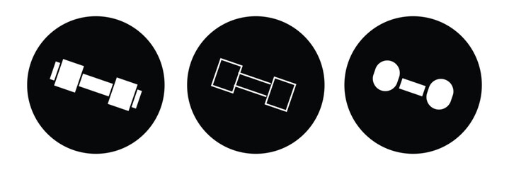 Dumbbell icons set in outlined and filled flat style. Gym heavy strength training dumbbell line pictograms. Weight lifting dumbbell signs eps 10