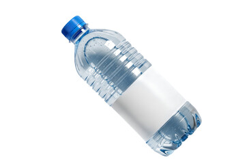 Clear Plastic Water Bottle with Blue Cap Isolated on transparent background