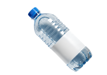 Clear Plastic Water Bottle with Blue Cap Isolated on transparent background