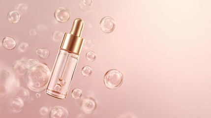 Collagen serum or cosmetic essence drops. Collagen serum bubbles. Concept skincare cosmetics solution. 