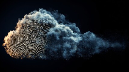 concept of cloud security or cyber security, graphic of cloud shape combined with fingerprint and electronic pattern
