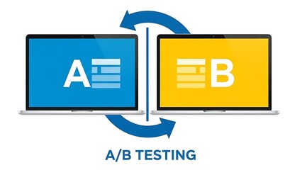 Illustration of ab testing concept with two laptops showing different screen variations