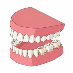 Close up of healthy and decayed teeth in a dental model.